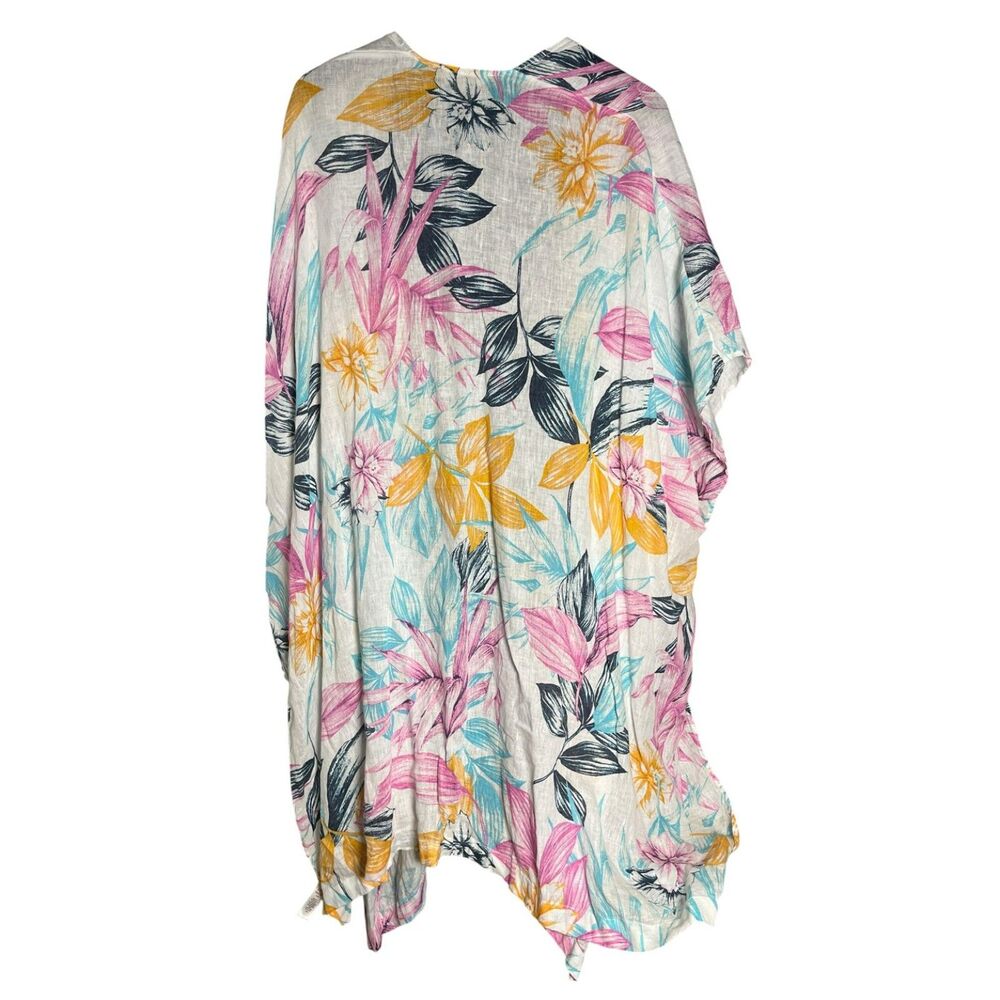 C&C California Linen Kimono One Size Floral Open Front Beach Cover Up Boho